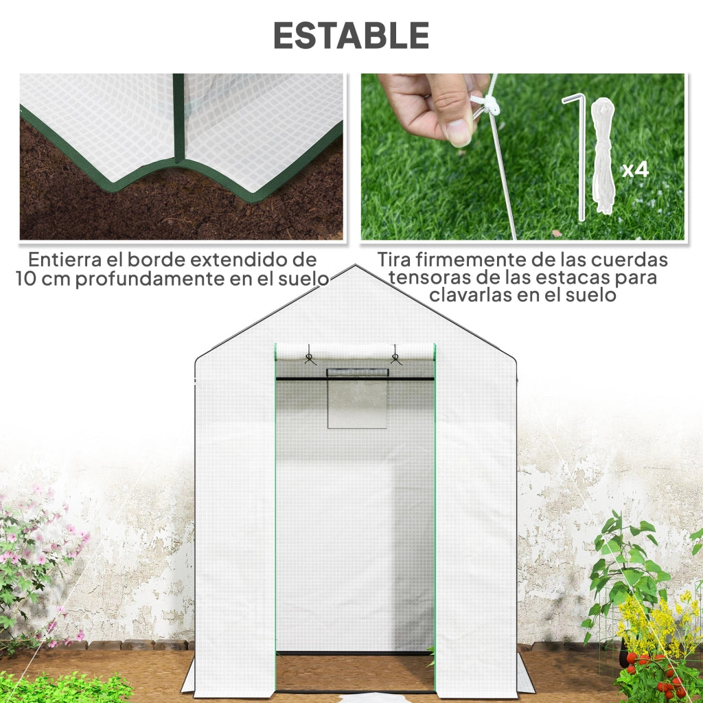 Serra da Giardino con 6 Ripiani e Porta a Rullo ¨C Zephmum ¨C 143x74x190 cm Bianco