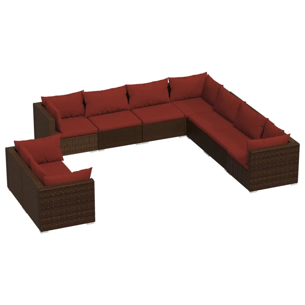 Set Divani da Giardino 9 pz con Cuscini in Polyrattan Marrone cod mxl 42244