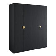 Armadio 4 porte nero strutturato e dorato – 2 appendiabiti + 4 scaffali – Collezione MONDO
