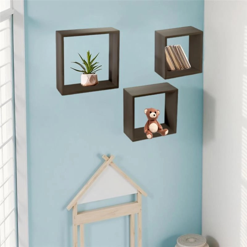 SET 3 PENSILI QUADRATI IN LEGNO DA PARETE IN TRE MISURE CON FINITURA WENGÈ