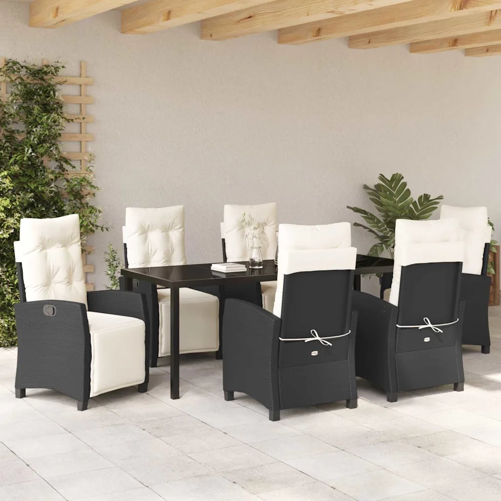 Set da Pranzo per Giardino con cuscino 7 pcs Nero polyrattan 3380419