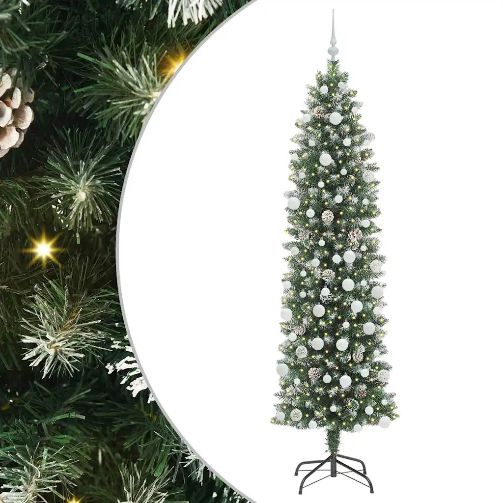 Albero di Natale Artificiale-Albero Natalizio Sottile Verde e Bianco 210 cm 592738