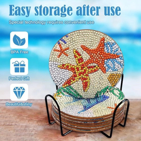 Onderzetters in ceramica, set da 8 per diamantatura, sottoporta in vetro, sottoporta decorativa in gomma, sottoporta in legno con supporto, sottoporta per candela, adatto per vetro.