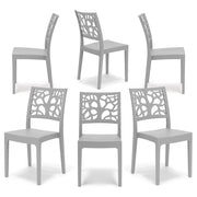 Set 6 sedie in polipropilene TETI, impilabile, resistente ai raggi UV, design moderno, ideale per sala da pranzo, cucina, sala d’attesa, bar, ristoranti o giardino, colore Cemento