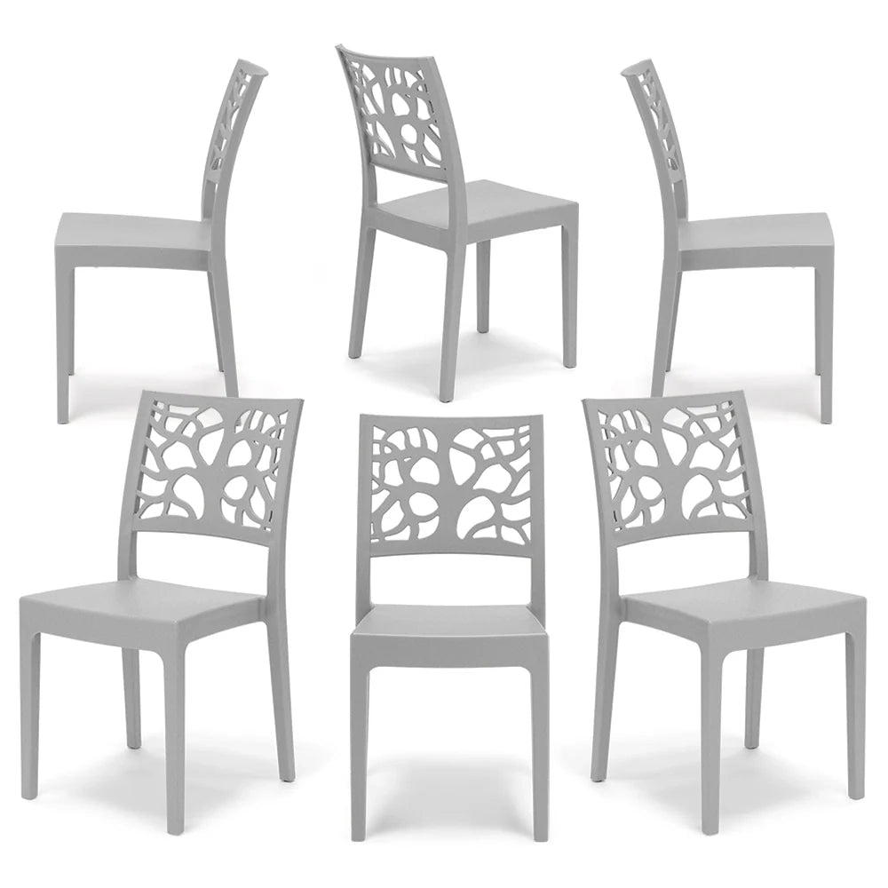 Set 6 sedie in polipropilene TETI, impilabile, resistente ai raggi UV, design moderno, ideale per sala da pranzo, cucina, sala d’attesa, bar, ristoranti o giardino, colore Cemento