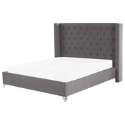 Letto a doghe Velluto grigio imbottito Poggiatesta trapuntato borchie 180 x 200 cm Glam Design