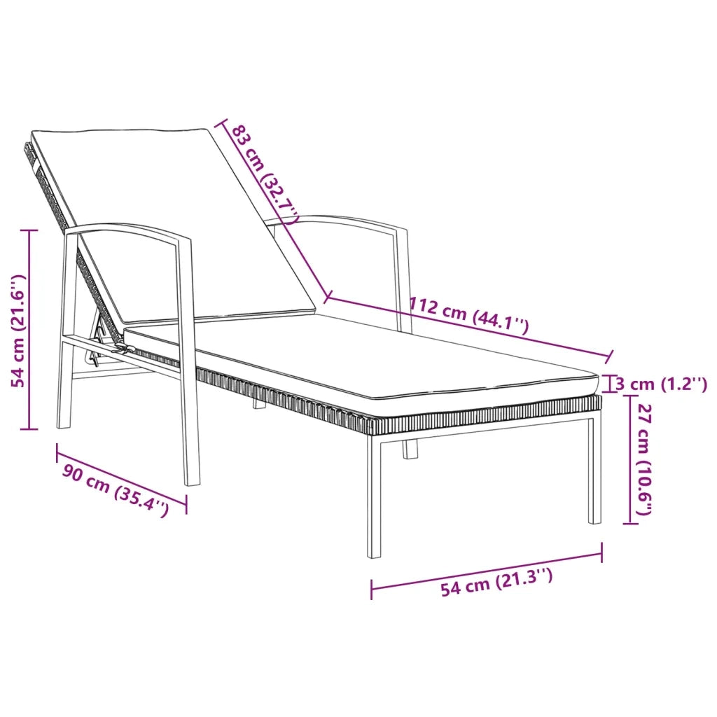 Lettino Prendisole da Giardino con Cuscino Polyrattan Grigio 317636