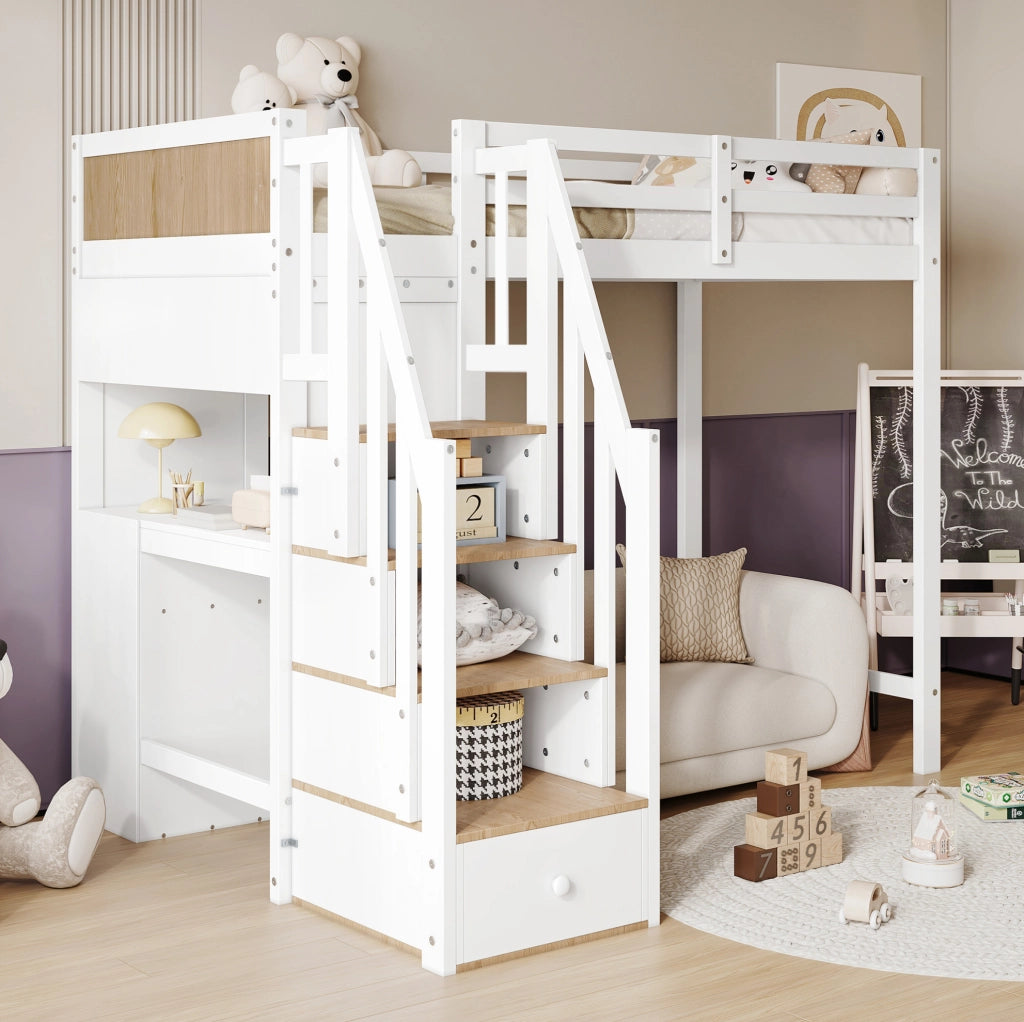 Letto a castello 90x200 cm con scrivania, cassetti e scala contenitore