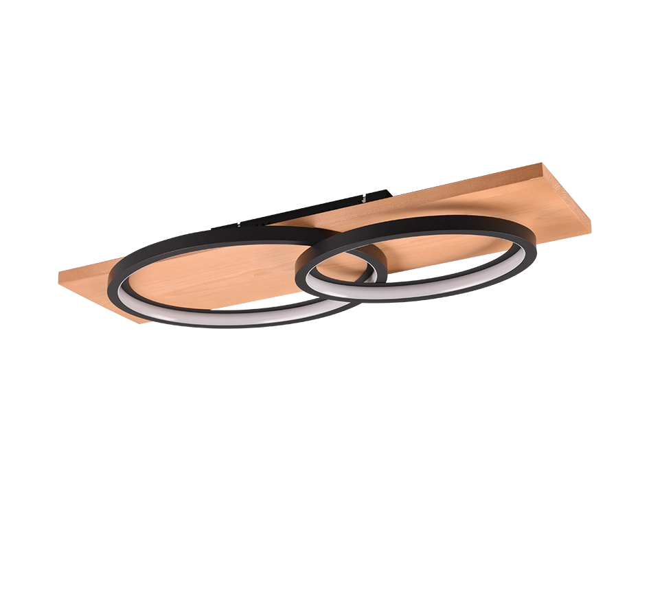 Plafoniera LED doppia ellisse, metallo e legno, nero, L 75 cm, Barca