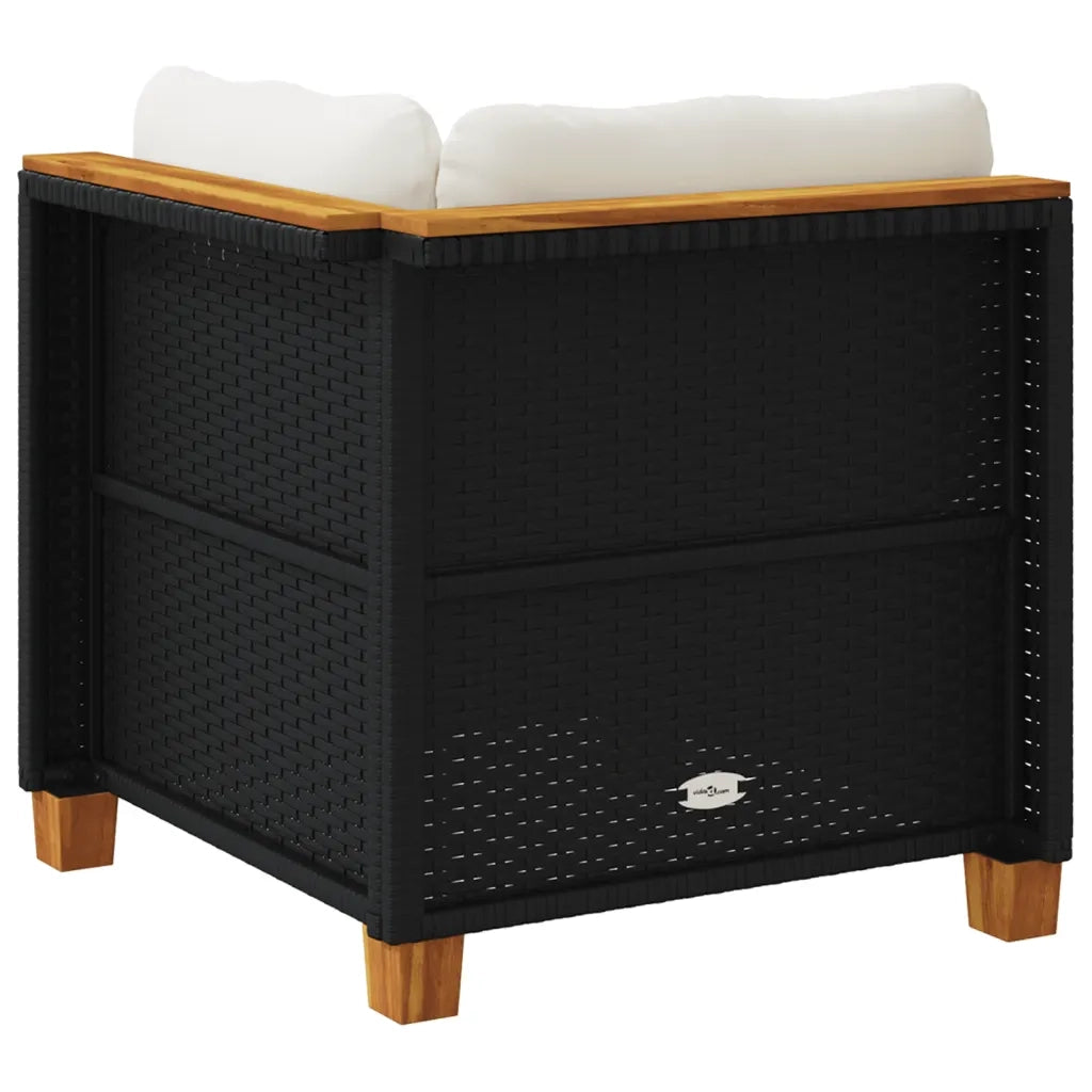 Divano Angolare da Giardino con Cuscini Nero in Polyrattan