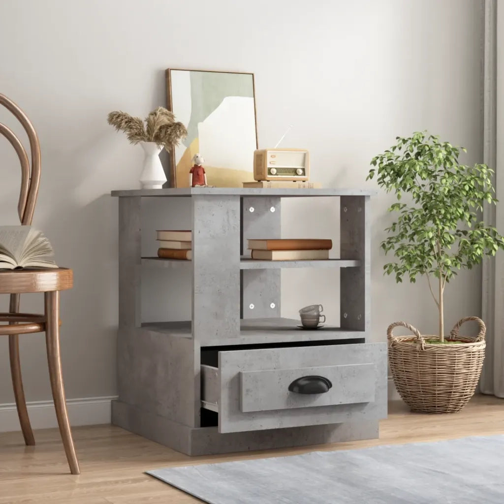Tavolino | Tavolo laterale Grigio Cemento 50x50x60 cm in Legno Multistrato
