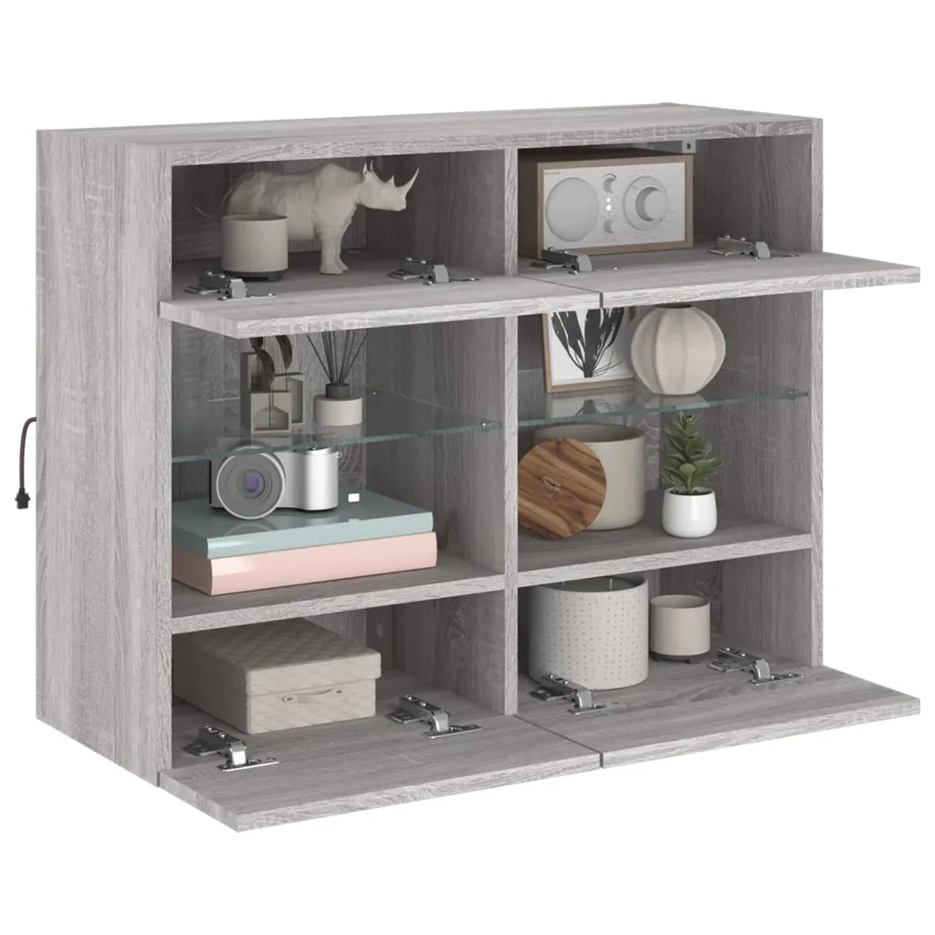 Mobile TV a Parete con Luci LED-Mobile TV a Muro Grigio Sonoma 78,5x30x60,5 cm
