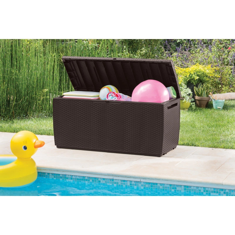 Baule da Esterno Capri 350L  con Ruote e Seduta - Effetto Rattan Marrone - Keter