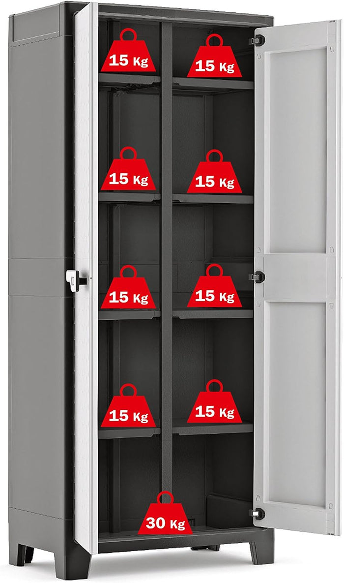 Armadio tuttoppiani Titan XL in resina con 4 ripiani regolabili colore antracite grigio Keter