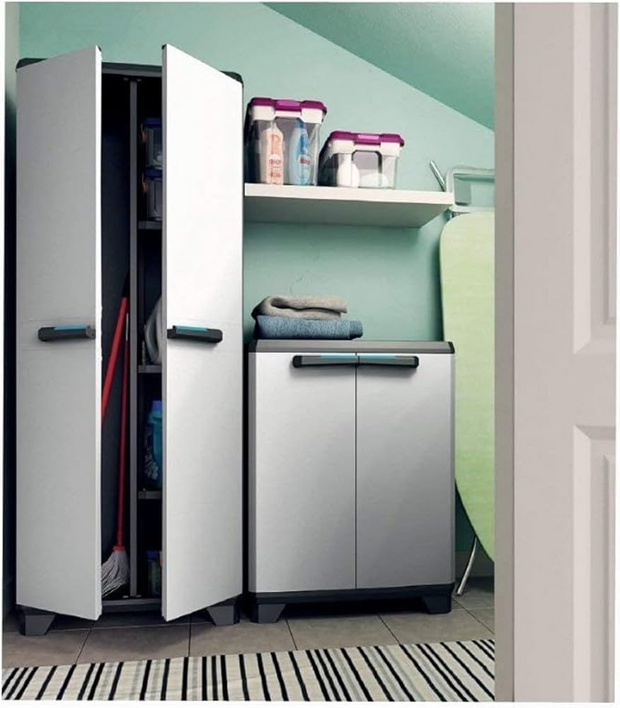 Armadio portascope Linear in resina con ripiani regolabili colore grigio nero Keter