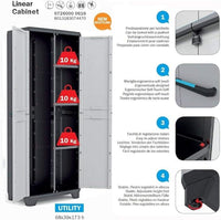 Armadio portascope Linear in resina con ripiani regolabili colore grigio nero Keter