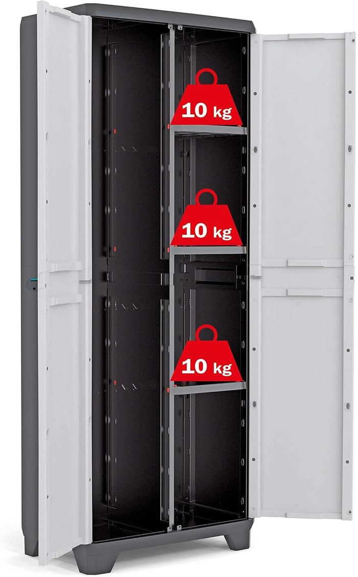 Armadio portascope Linear in resina con ripiani regolabili colore grigio nero Keter