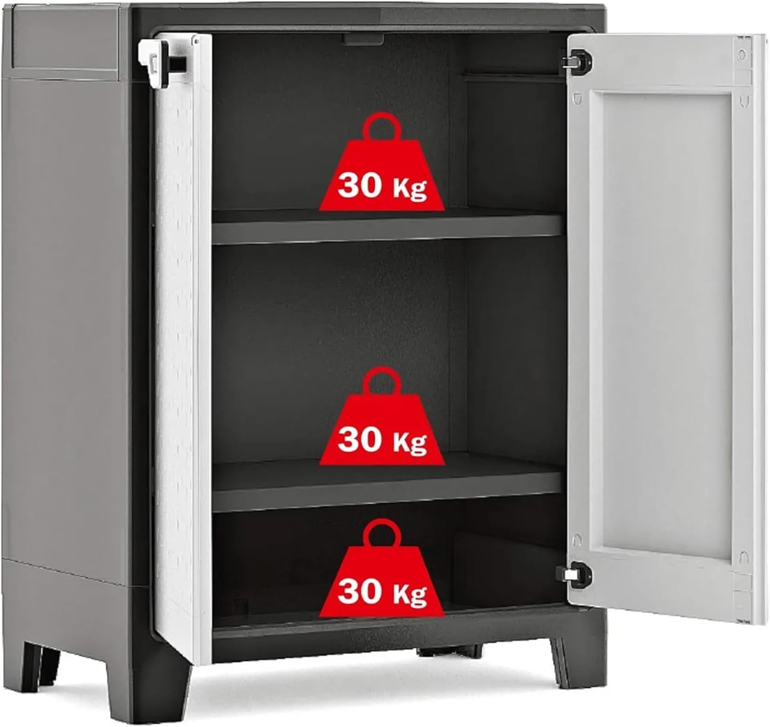 Armadio basso Titan XL in resina con 3 ripiani regolabili colore antracite grigio Keter