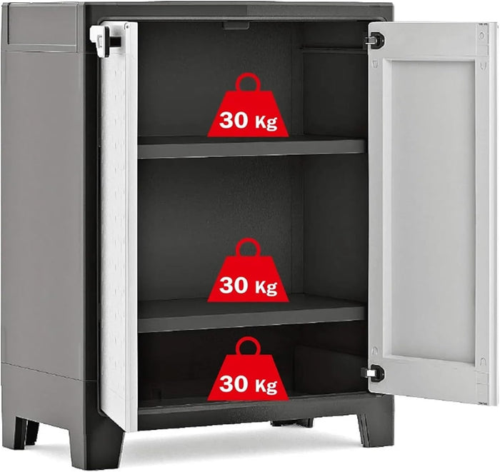 Armadio basso Titan XL in resina con 3 ripiani regolabili colore antracite grigio Keter