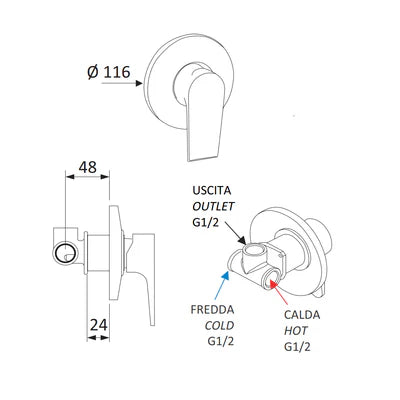 MONOCOMANDO INCASSO DOCCIA LINEA ARTIC- Bianco Opaco- MARIA- pezzi 1