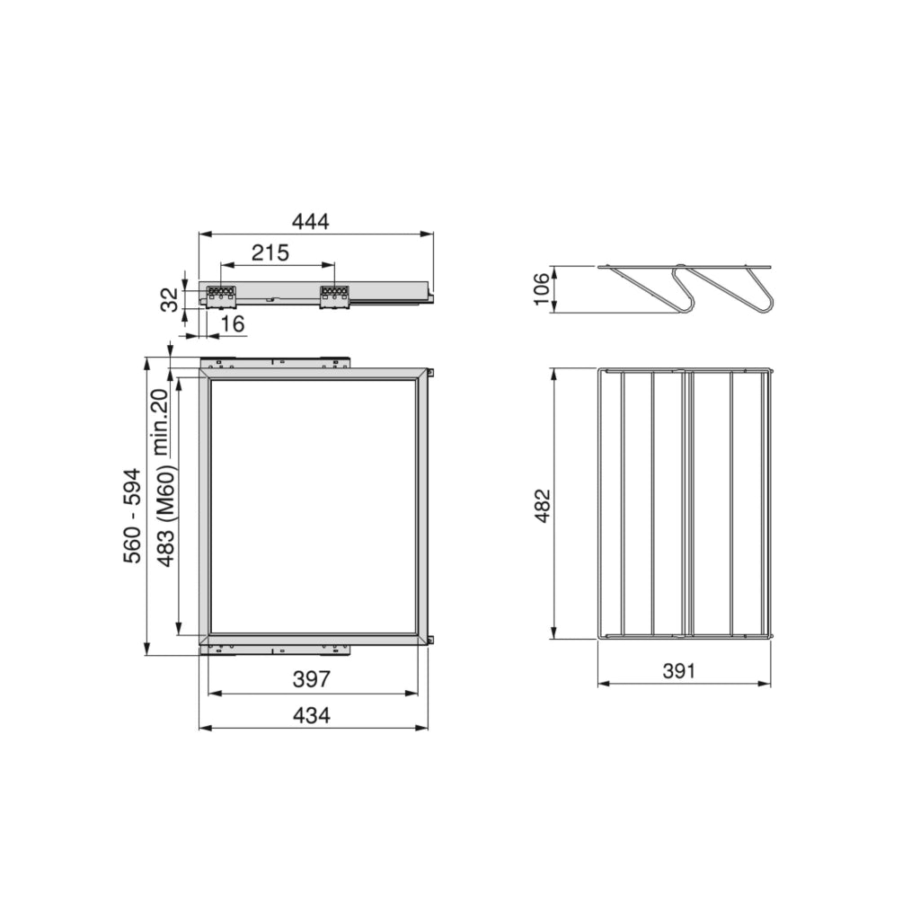 Kit Cassetto Portascarpe e Telaio per Armadio 600 mm in Alluminio e Plastica Emuca Grigio Pietra