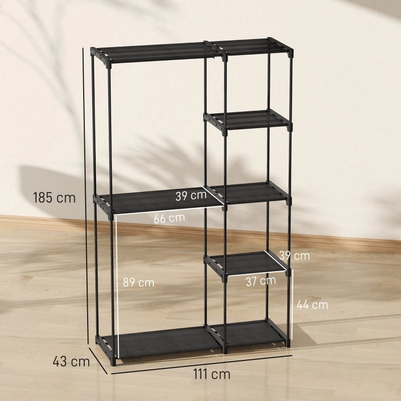 ARMADIO in tessuto con 2 aste e 6 ripiani 111 x 43 x 185 cm Nero