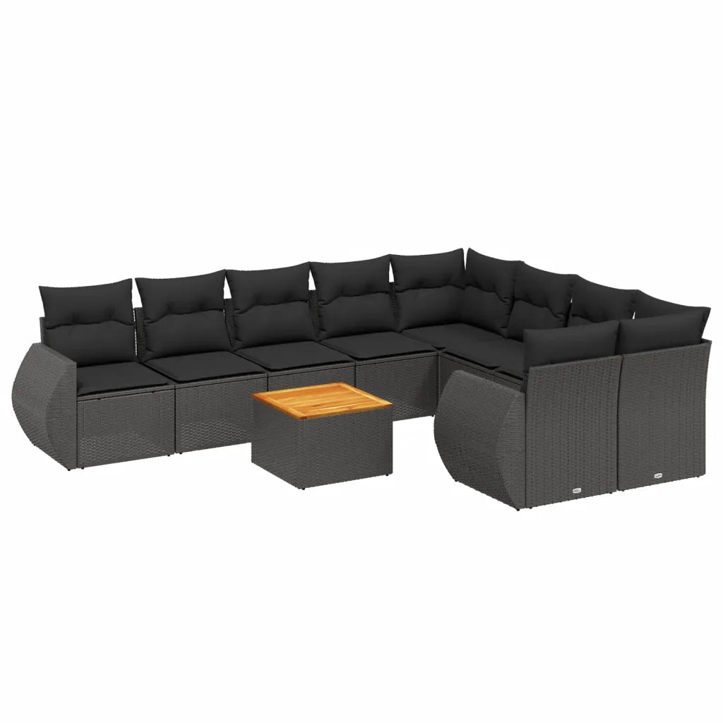 Set Divani da Giardino 10pz con Cuscini in Polyrattan Nero 3225159