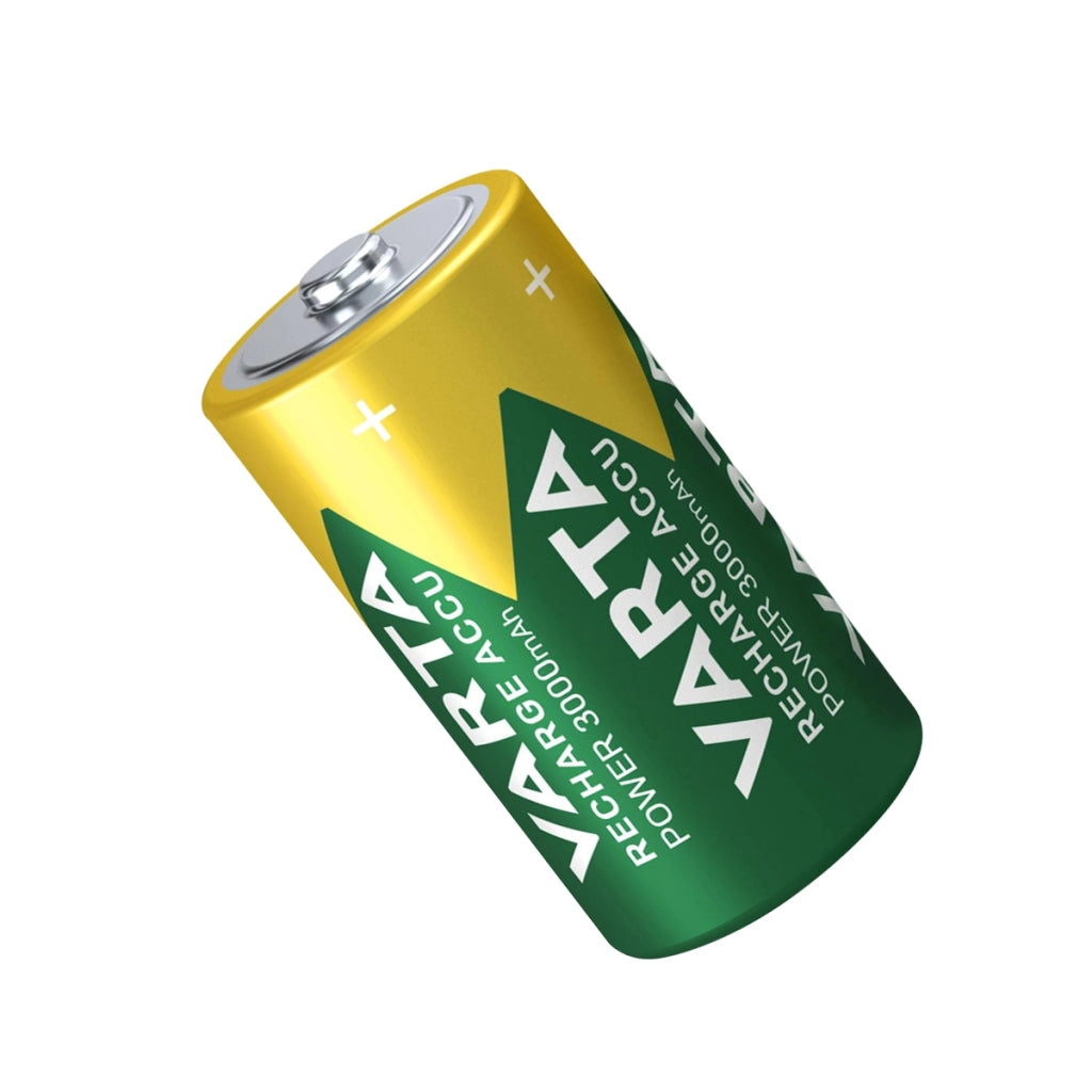 Set di 2 Batterie D 1.2 V Ricaricabili con Tecnologia NiMH e Capacità 3000 mAh Verde Varta