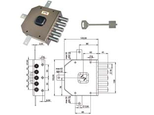 SERRATURA QUINTUPLICE DA APPLICARE SENZA SCROCCO DOPPIA MAPPA G415- - mm.63 SX - 1 pezzi MOIA