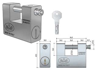 LUCCHETTO RETTANGOLARE BLINDATO UL20- - mm.84 (UL20.00E3.0000) - 1 pezzi PREFER