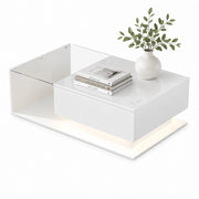 Tavolino da salotto 100x50x32 cm; con LED intelligente e cassetto; truciolato; bianco