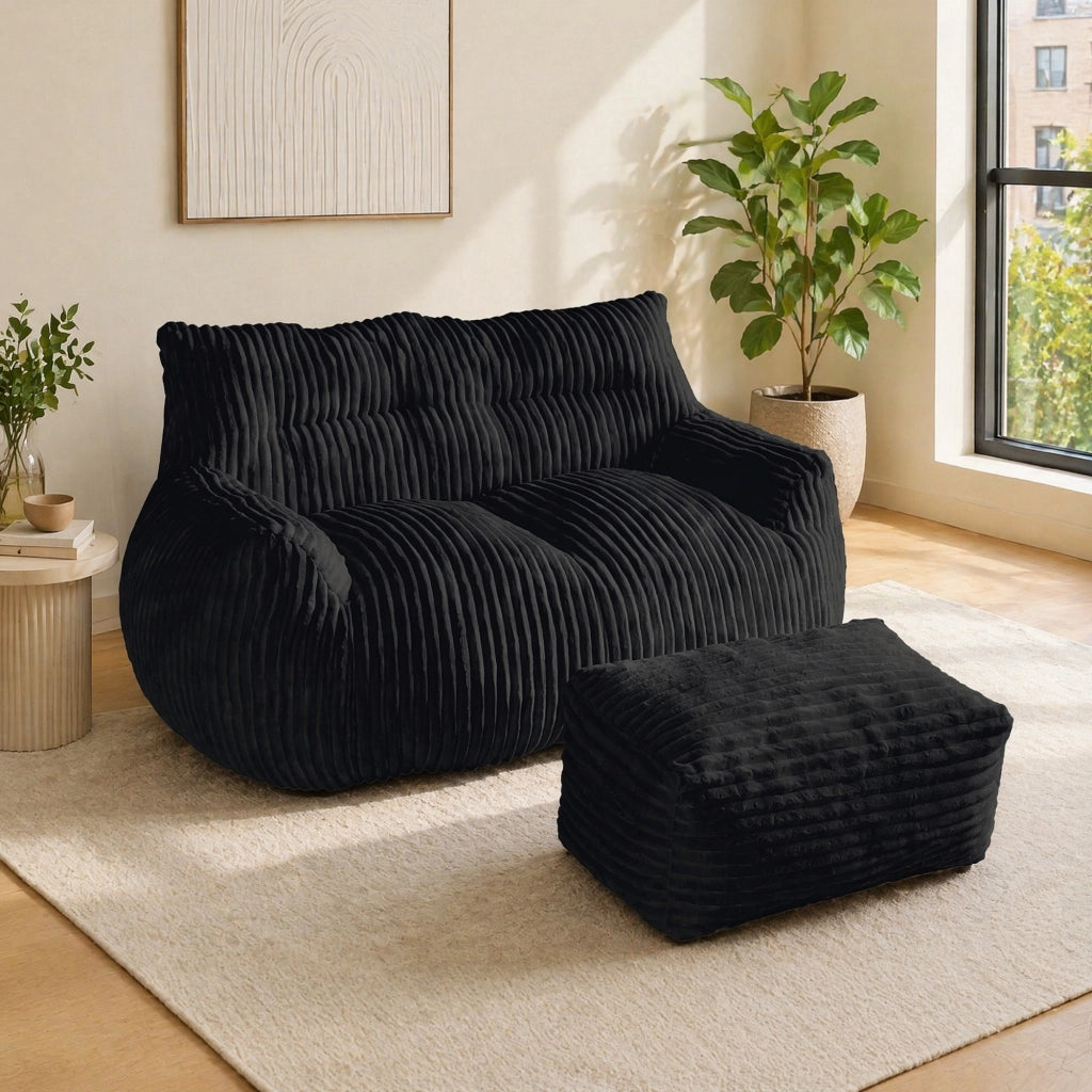 Poltrona pouf ergonomica con base antiscivolo e imbottitura in memory foam per soggiorno in flanella nera