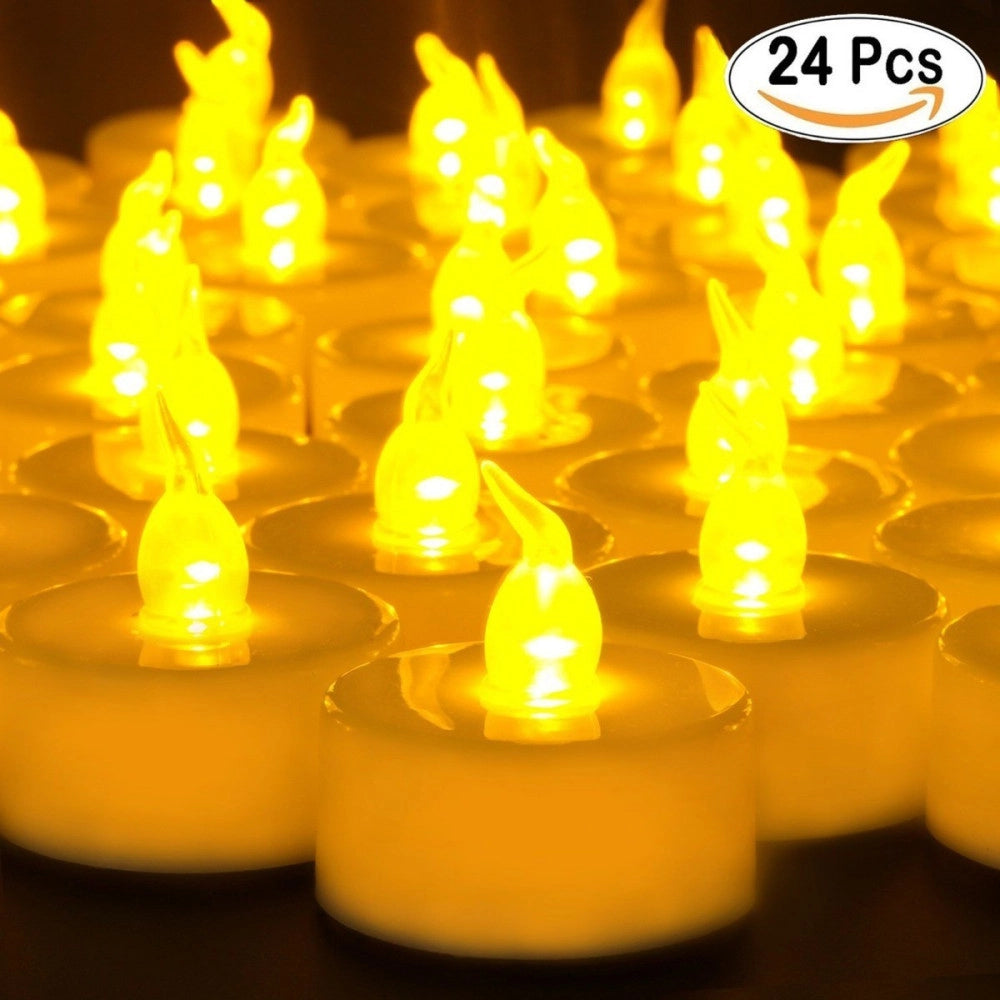 Trade Shop - Set 24 Pz Candele Led Lumini Gialli A Batteria Luce Decorazione -
