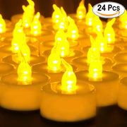 Trade Shop - Set 24 Pz Candele Led Lumini Gialli A Batteria Luce Decorazione -