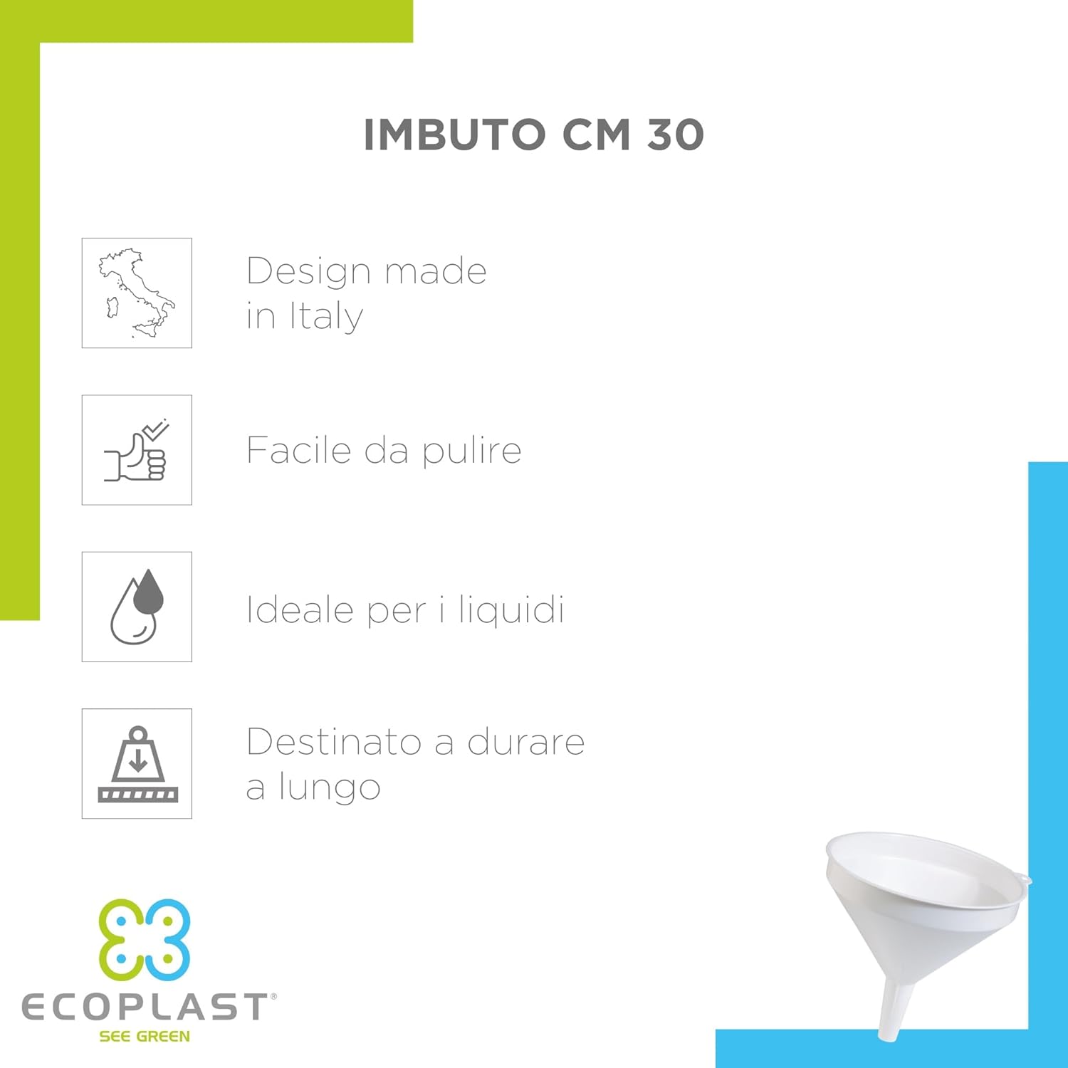 Imbuto grande in plastica per travaso diametro 30 cm bianco in polipropilene Ecoplast