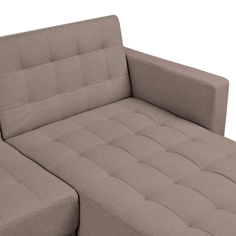Divano letto angolare sinistro in tessuto tortora trapuntato moderno a L modulare a 4 posti con chaise longue