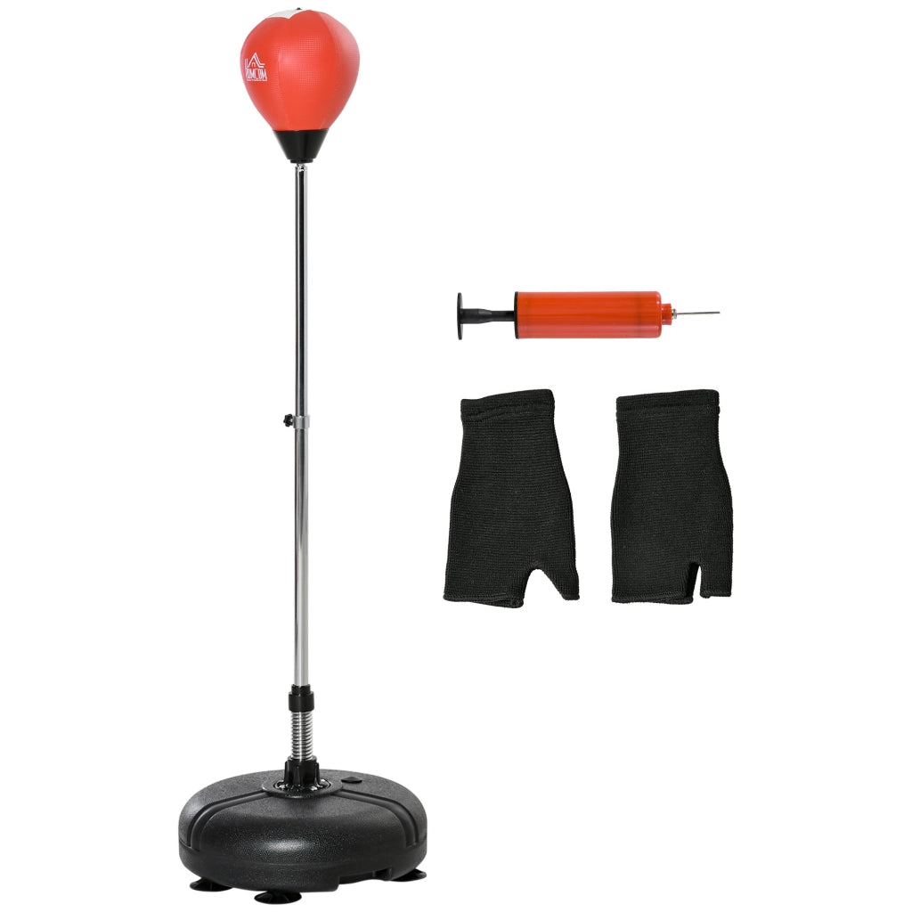 Sacco da boxe in piedi regolabile 133-151 cm con base, guanti e pompa ¨C zephmum ¨C nero e rosso