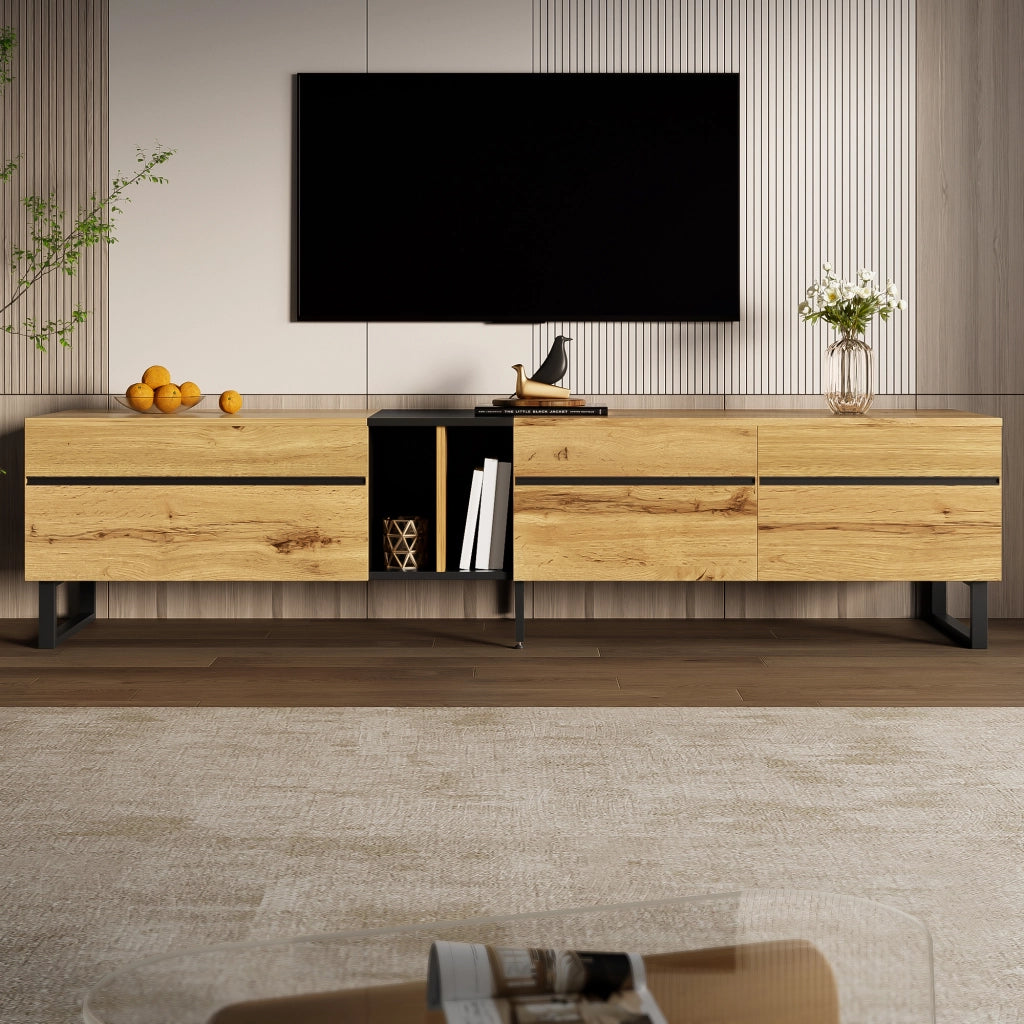 Cassettiera TV in truciolato color legno 180 cm