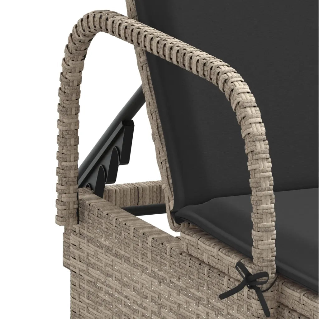 Lettino Prendisole | Sdraio da giardino | Lettino da sole con Ruote e Cuscino Polyrattan Grigio Chiaro