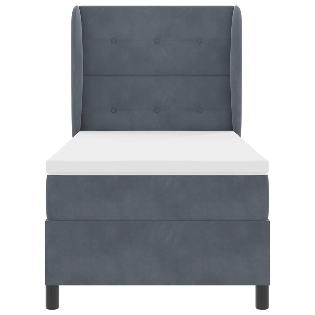 Letto Box Spring con Materasso Grigio Scuro 100x200 cm in Velluto