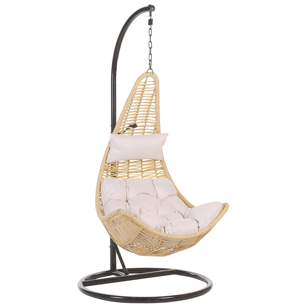 Sedia sospesa poltrona pensile in rattan beige PE altalena a forma di uovo in vimini rustico Boho