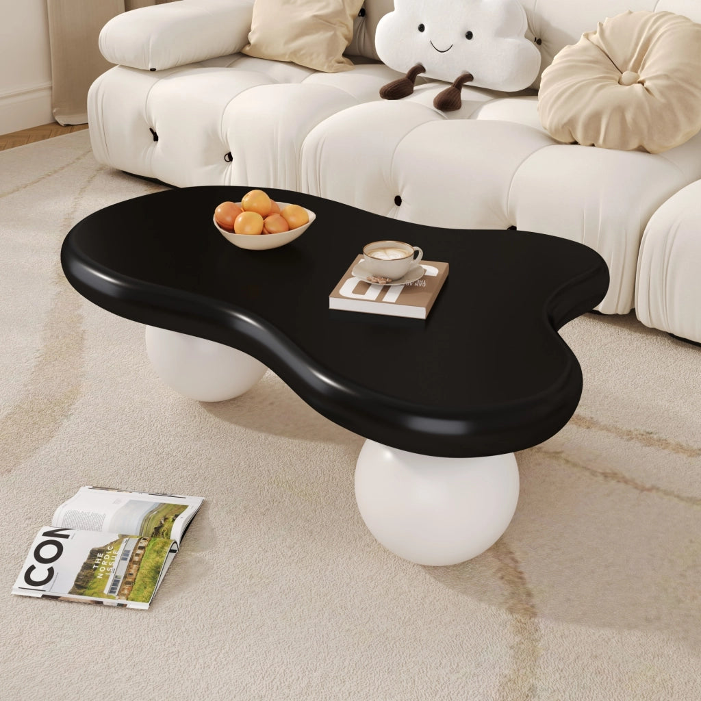 Tavolino da Caffè Forma Nuvola con LED 16 Colori; 4 Gambe Rotonde; Stile Moderno; in MDF; Nero e Bianco; 95×62;5×32 cm
