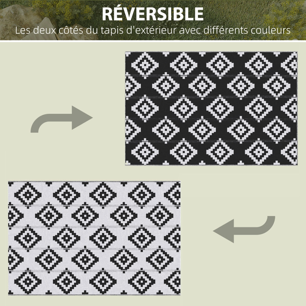 Tappeto Esterno Reversibile ¨C Zephmum ¨C 2 Motivi 2.74x1.82 m Nero Bianco
