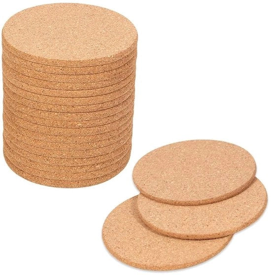 Onderzetter in Kurk per 20 Stuks - Ø 10 cm - Resistente al Calore e alle Macchie - Ideale per Vasi di Vetro e Acciaio.