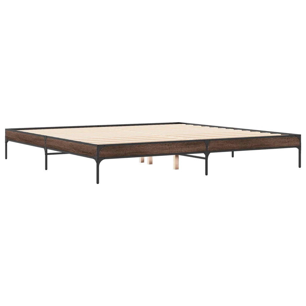 Letto matrimoniale | Letto per adulti | Giroletto Rovere Marrone 200x200cm in Legno Multistrato Metallo