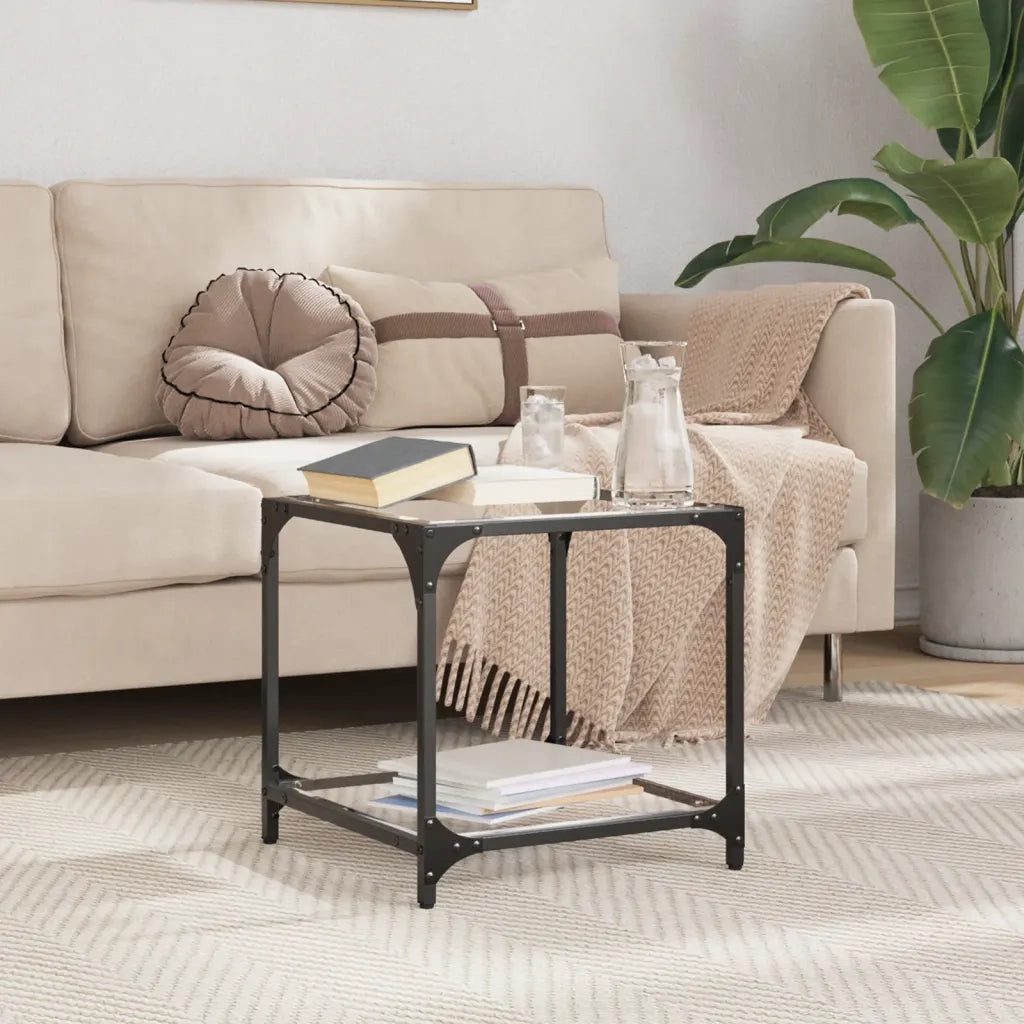 2 pz Tavolini da salotto | Tavolino da caff¨¨ | Tavolino da Soggiorno con Piano in Vetro Trasparente 40x40x40cm Acciaio