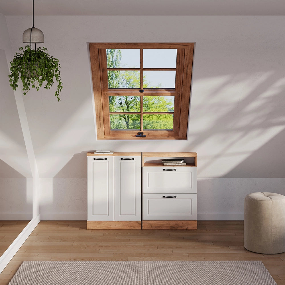 Set di mobili sottotetto Rion Bianco rustico/Rovere dorato 120 x 83.8 cm Set di 2 Vicco