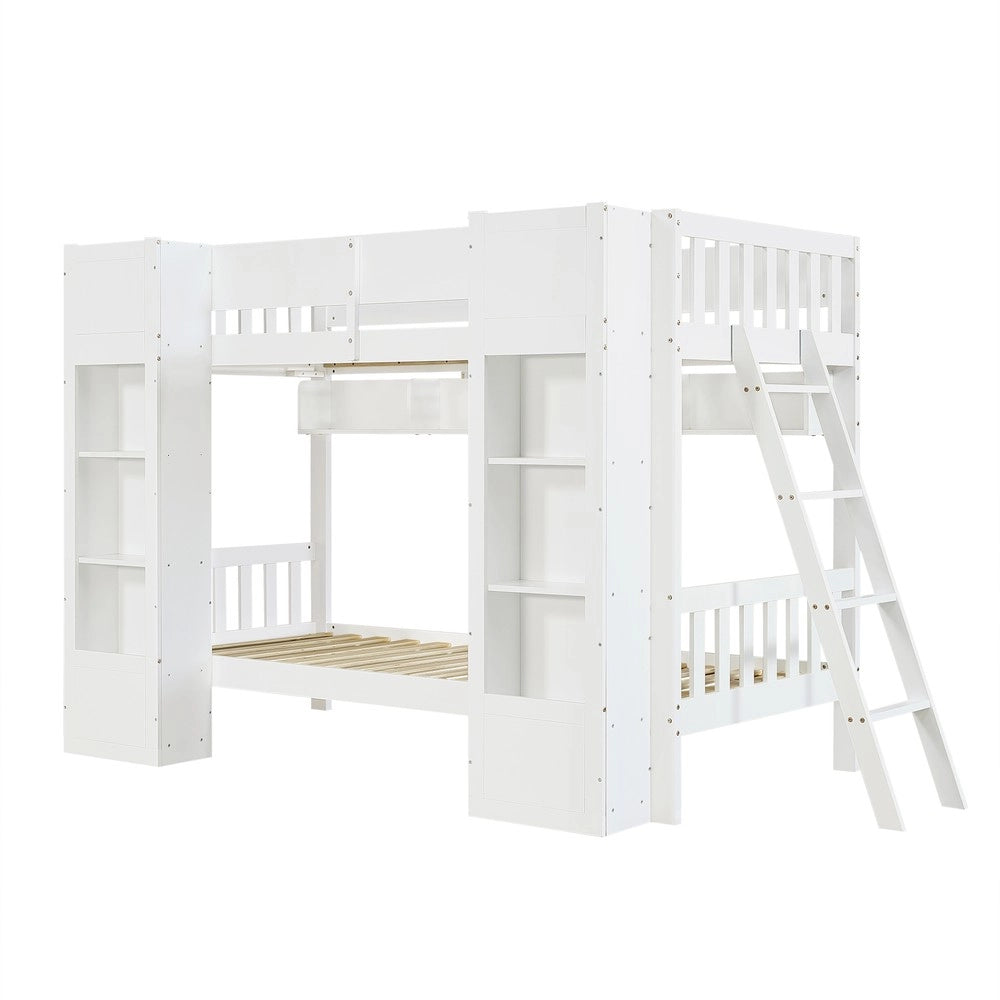 Letto a castello 90x200 cm ¨C Minimal ¨C Bianco in legno con cassetti e mensola