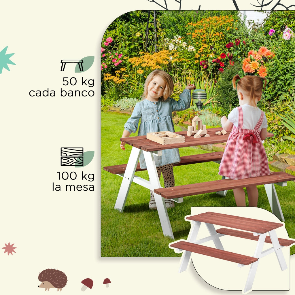 Set Tavolo e 2 Panchine Bambini Legno ¨C zephmum ¨C 89x79x50 cm Marrone