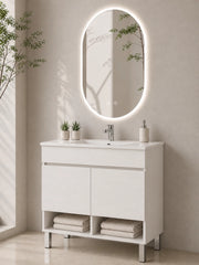 Mobile bagno con piedini con lavabo extrapiano ORIGENBATH NEBARI senza specchio 120x45 cm 1 vasca bianco nordico